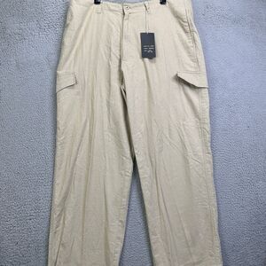 Koman‎ Pants Mens 2XL Tan Linen Blend Cargo Straight Leg Flat Front Pockets NEW